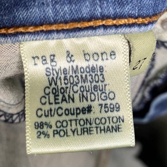 Rag & Bone Skinny Jean Legging Mid Rise Clean Indigo Size 27 - Picture 7 of 7